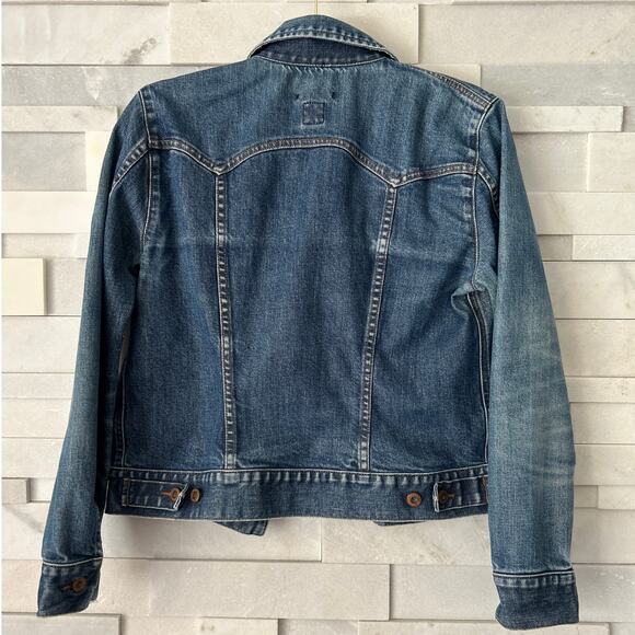B GAP Stretch Denim Crop Distressed Jean Jacket Cotton Spandex Y2K Western sz M - Picture 2 of 6
